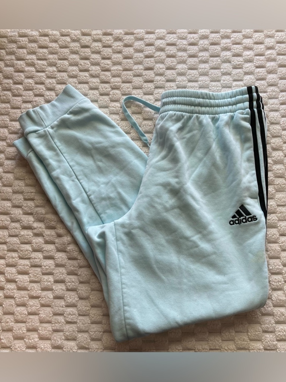 Adidas Light Blue Track Pants with Black Stripes